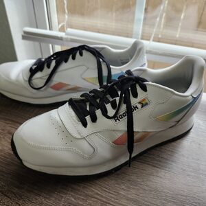 Reebok White Leather Pride Sneakers Lgbt Flag Mens 10.5 Multicolor Rainbow Shoes